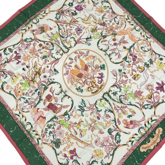 HERMES Carre 90 White Pink Multi Scarf 245-072625 - Picture 1 of 5